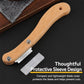 Curved wooden bread scorer with blade cover sleeve and two mounting screws