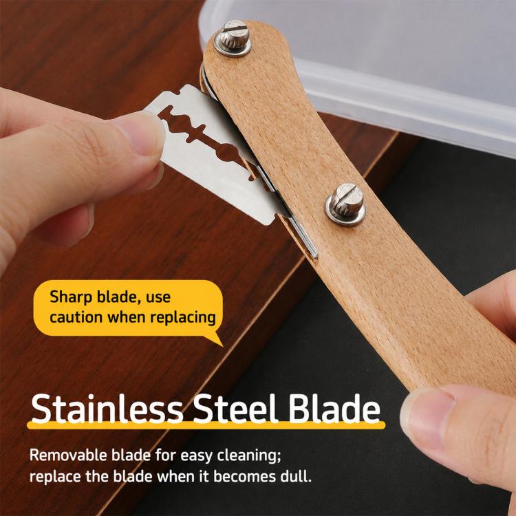 Curved wooden bread scorer with removable metal blade and screw fasteners