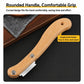 Curved wooden bread scorer with rounded grip and hanging hole