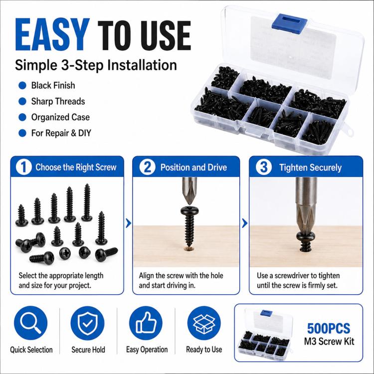 M3 Pan-head Phillips Self-tapping Screw 500 PCS /  Set, M3 500 PCS / Set