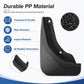 Black PP car splash flap with thickened curved design and side mounting holes.