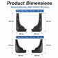 Front and rear black splash mud flap dimensions diagram with mounting hole positions.