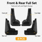 Front and rear black splash flaps, left and right pair set with bolt holes.
