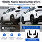 Black wheel splash mud flaps set to block splash and road-debris buildup