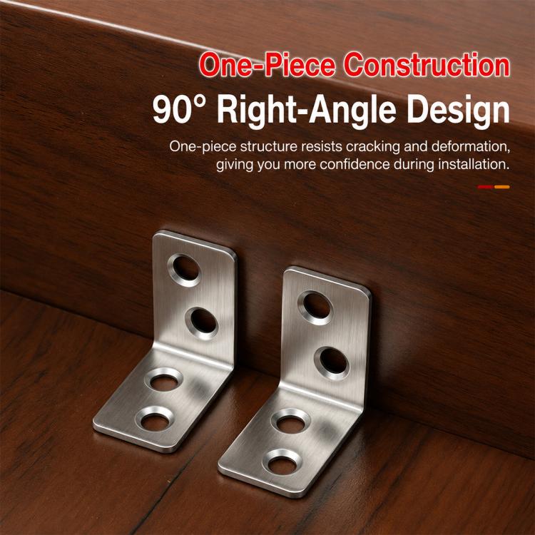 Stainless steel L-shaped corner fixing bracket pair with mounting holes