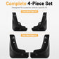 Complete four-piece black mud flap set with front and rear guards