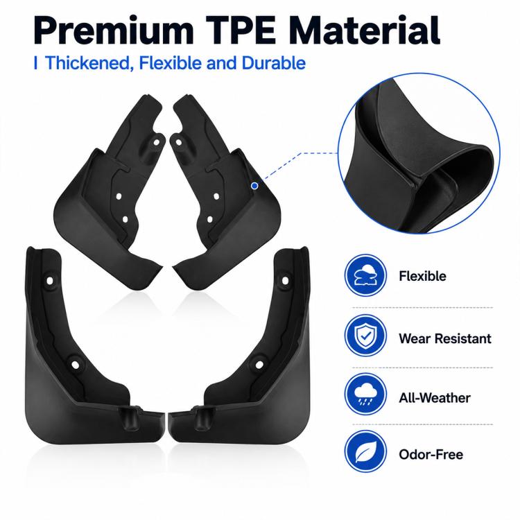 Black TPE mud flaps set with flexible curved splash panels and mounting holes