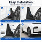 Black mud flaps set with mounting screws, shown aligned on wheel well