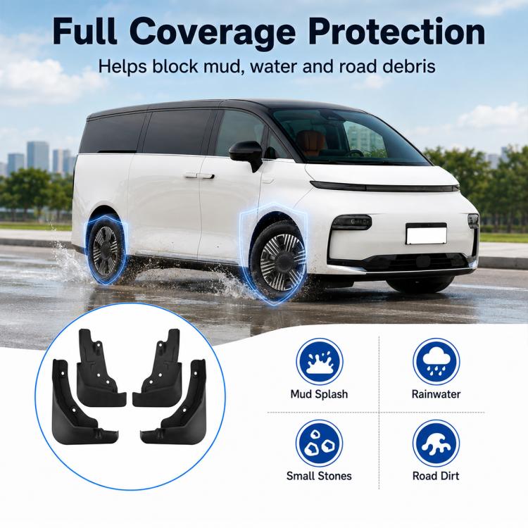 Black mud flaps splash guards for full coverage at front and rear wheels