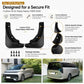 Rear wheel splash flaps set, black PP guards with mounting holes, 2-piece