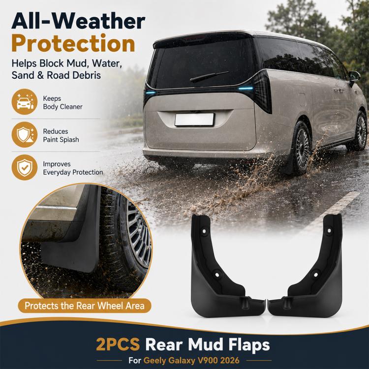 Rear wheel splash flaps with all-weather protection, black guards, 2-piece