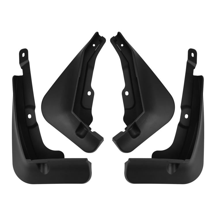 Black 4-piece mudguard splash flaps set with contoured fender guards and holes