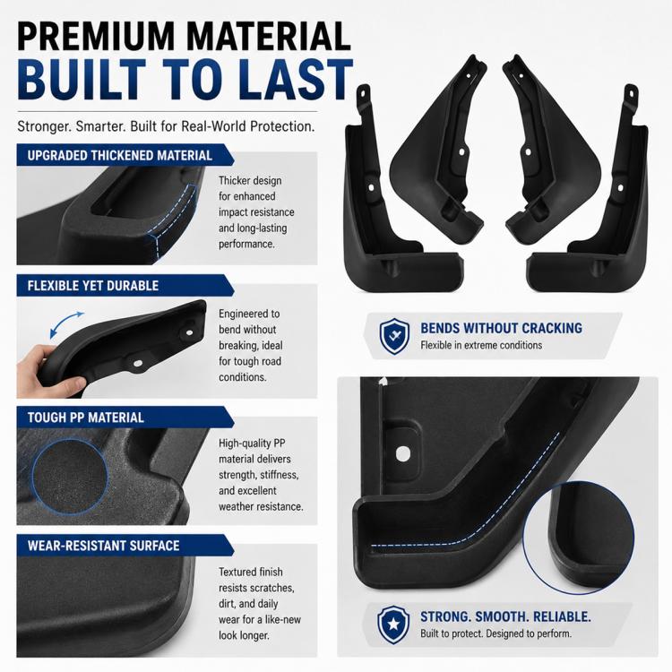 Black molded wheel splash flaps, durable mudguards with mounting holes