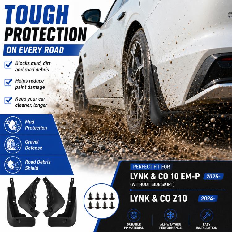 Black wheel mudguard splash flap on car, curved guard helps reduce road splatter