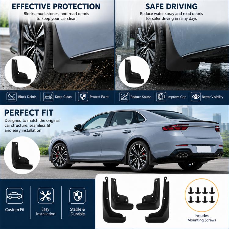 4pcs/Set Car Wheel Splash Flaps Fender Guard, For Geely Preface 2026