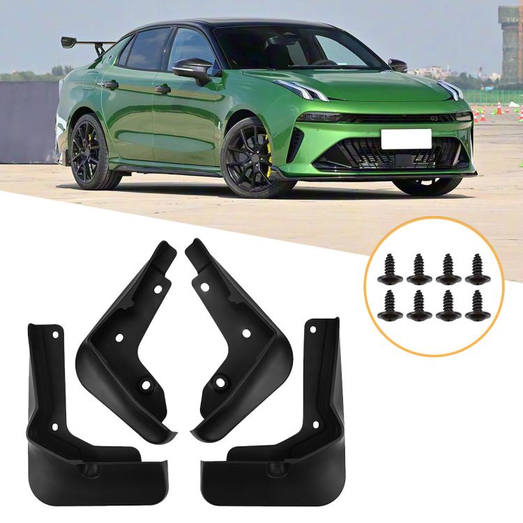 Black car wheel splash flaps, 4-piece fender guard set with mounting holes
