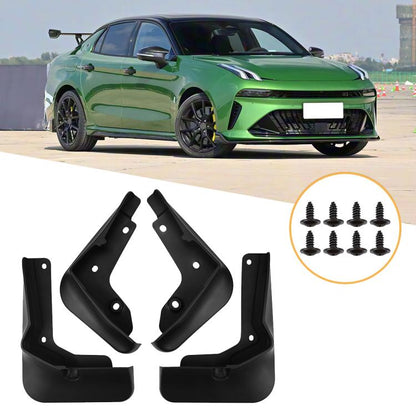 Black car wheel splash flaps, 4-piece fender guard set with mounting holes