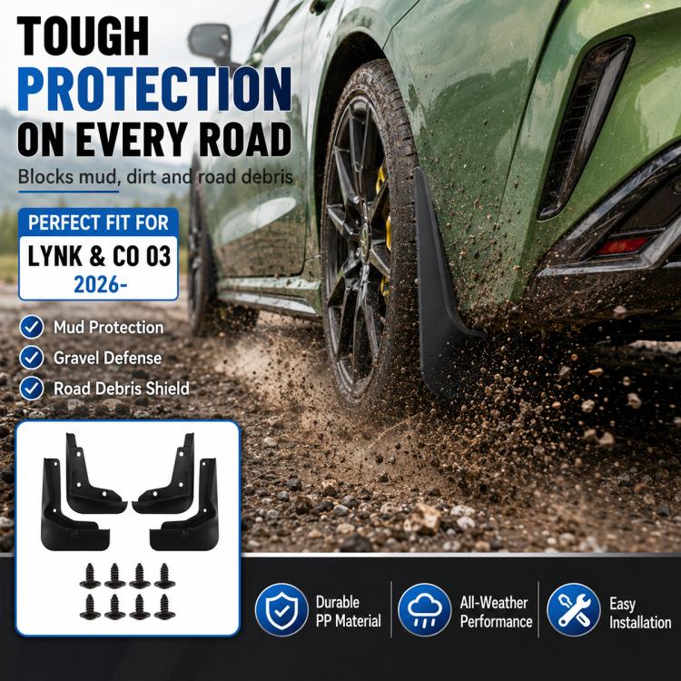 Black front mudguard splash flap protecting the wheel from mud and road debris
