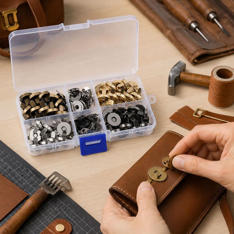 4 Color Sutureless Magnetic Metal Wallet Snap Set, 20pcs, 40pcs
