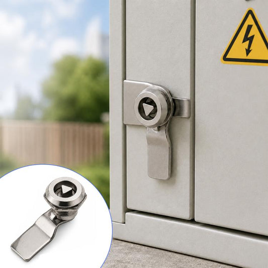 Stainless steel triangular cabinet lock with key cylinder and latch handle