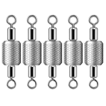 Set of 5 embossed metal fishing sinkers with dual loop rings, silver tone