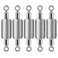Set of five silver embossed fishing sinkers with dual loop rings and eyelets