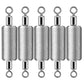 Five embossed metal fishing sinkers showing dual loop rings and bottom eyelets