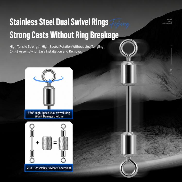 Dual swivel ring fishing sinker with embossed body and top-and-bottom loops, silver