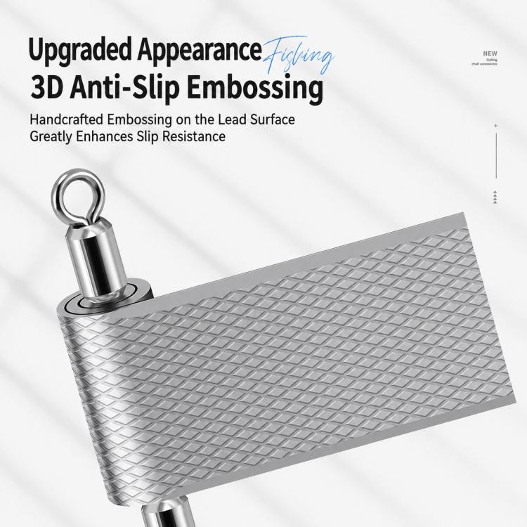 Embossed scale lead sinker section with top loop ring and textured silver-gray surface