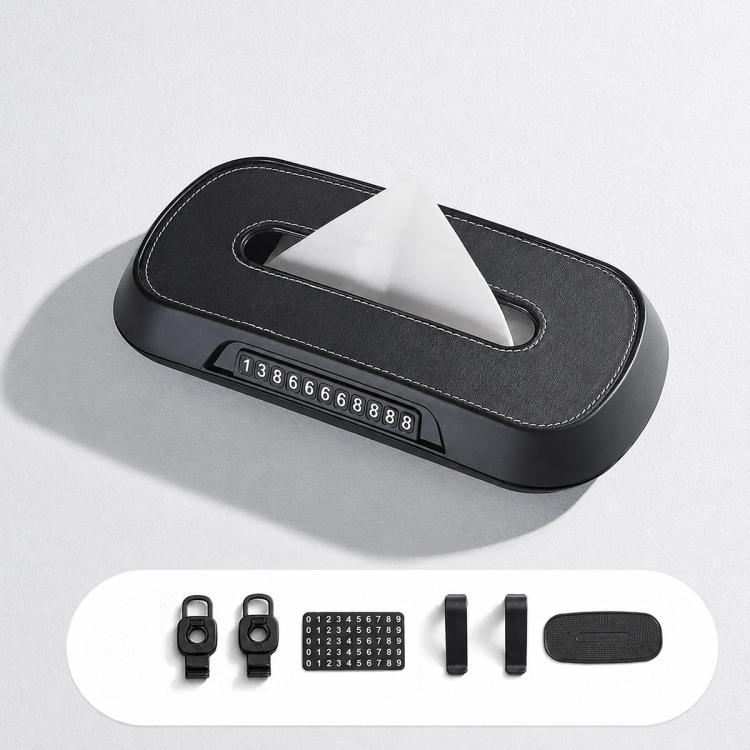 Car Tissue Box with Temporary Parking Phone Number Card, Leather