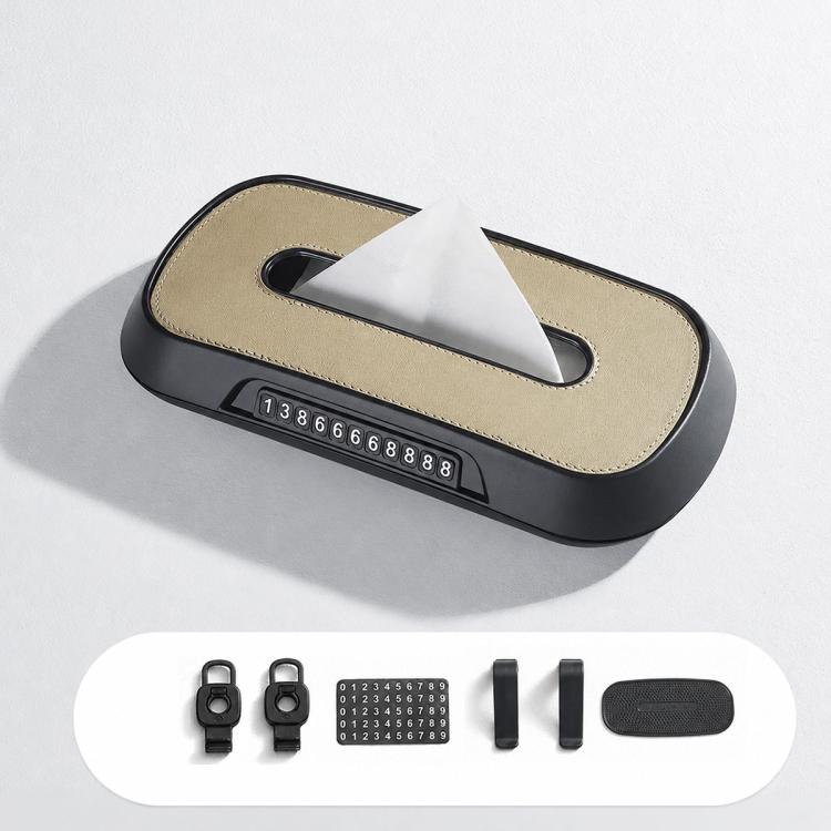 Car Tissue Box with Temporary Parking Phone Number Card, Leather