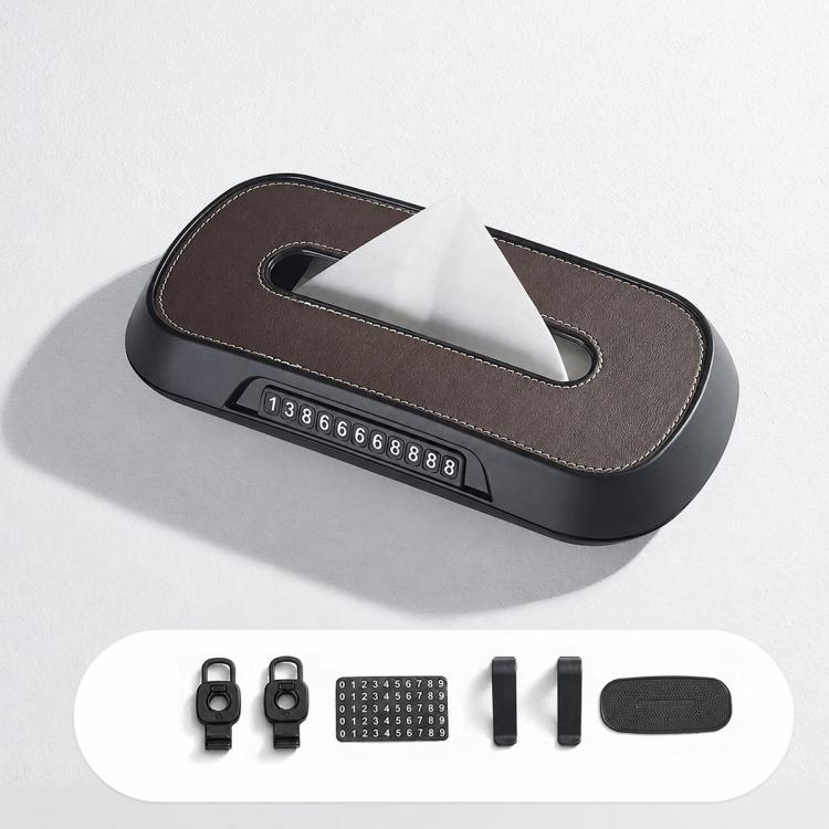 Car Tissue Box with Temporary Parking Phone Number Card, Leather