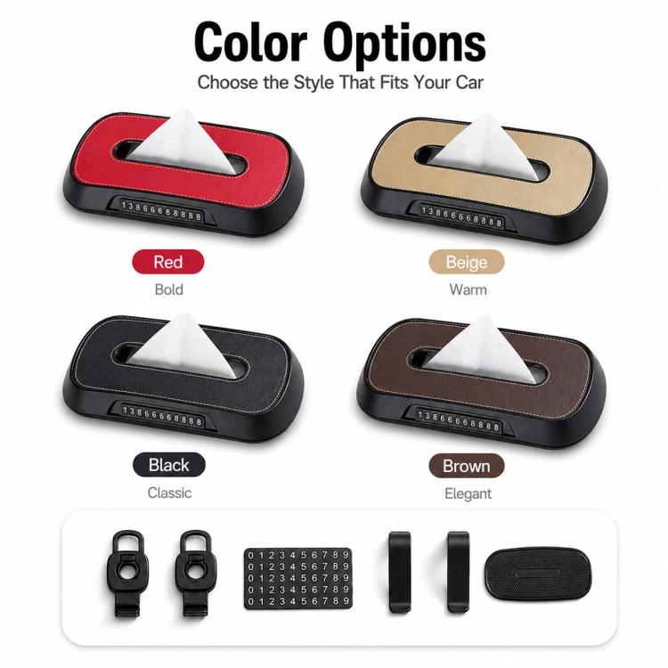 Car Tissue Box with Temporary Parking Phone Number Card, Leather