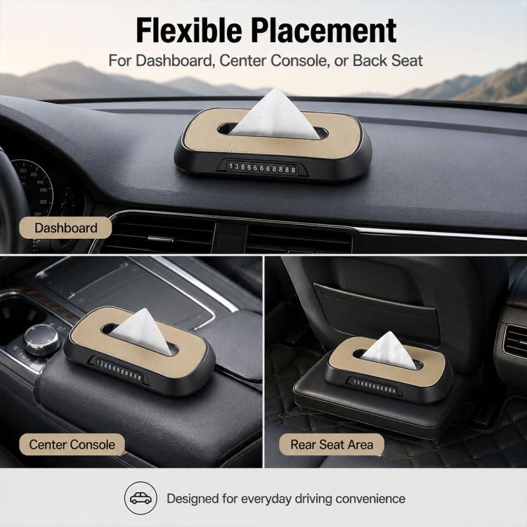 Car Tissue Box with Temporary Parking Phone Number Card, Leather