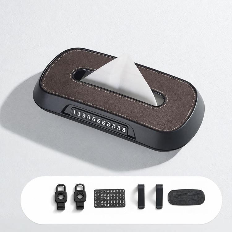 Car Tissue Box with Temporary Parking Phone Number Card, Suede Reflective