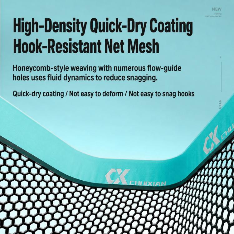 Close-up of teal rim and honeycomb net mesh with quick-dry coating