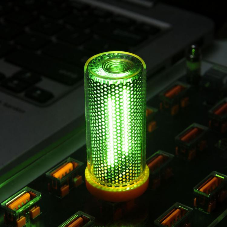 Green glowing USB LED cylinder atmosphere light with dotted side grille