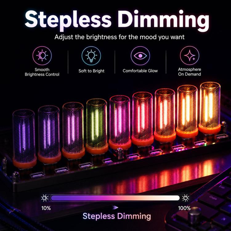 USB LED atmosphere light bar with glowing multicolor cylinder bulbs on a base