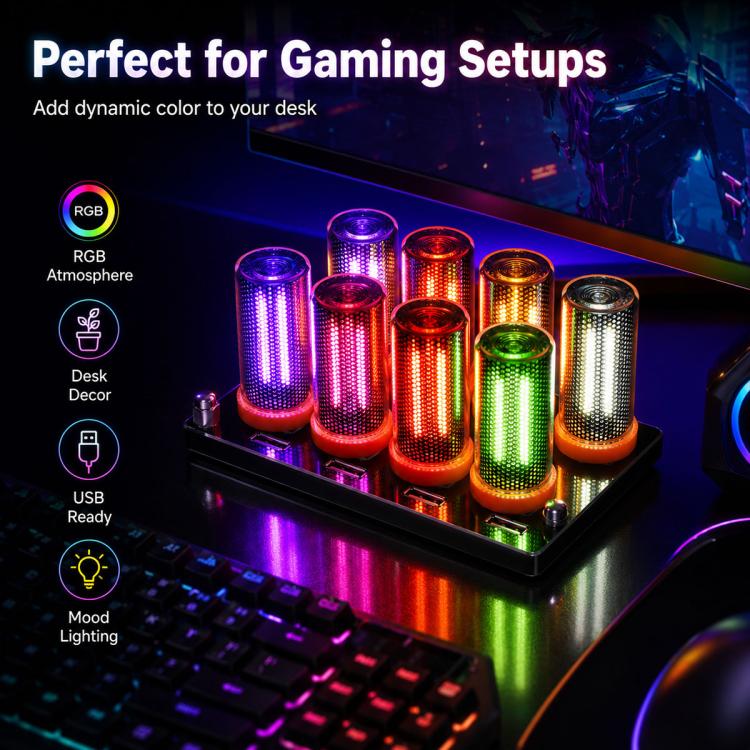 RGB USB LED atmosphere light bar with multicolor cylinder bulbs for gaming setup