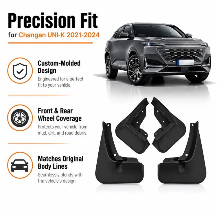 Black 4-piece wheel splash flap set with contoured fender guards