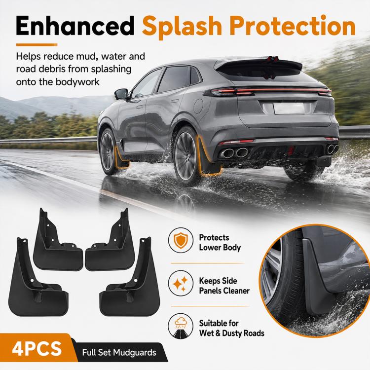 Black full set wheel splash guards for side protection, 4-piece
