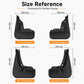 Black wheel splash flap size chart showing front and rear mudguard dimensions