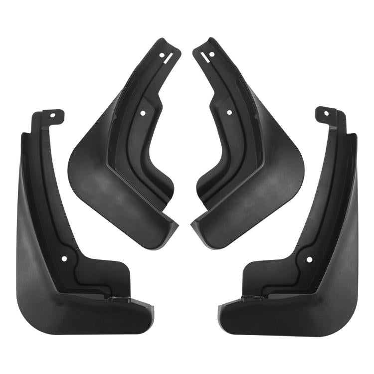 Set of four black mud flaps, contoured fender splash guards with holes
