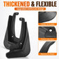 Black flexible mud flaps for car fenders, two-piece shown with mounting holes