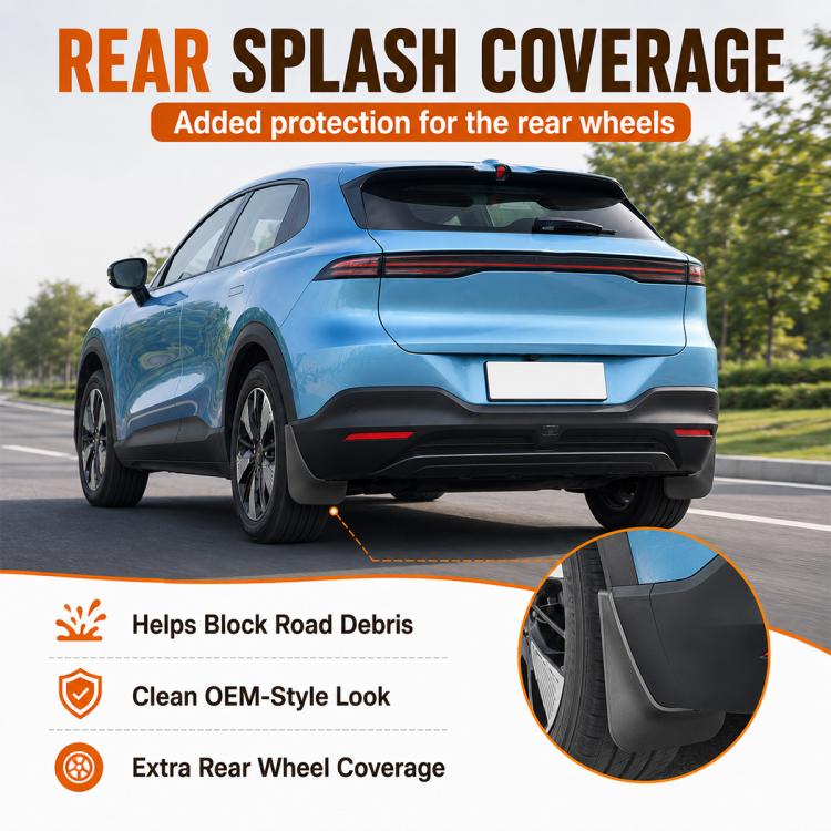 Rear car splash flap guards set, black fender mud flaps with inset