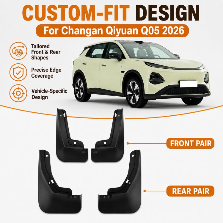 Black front and rear mud flap set for a specific vehicle model