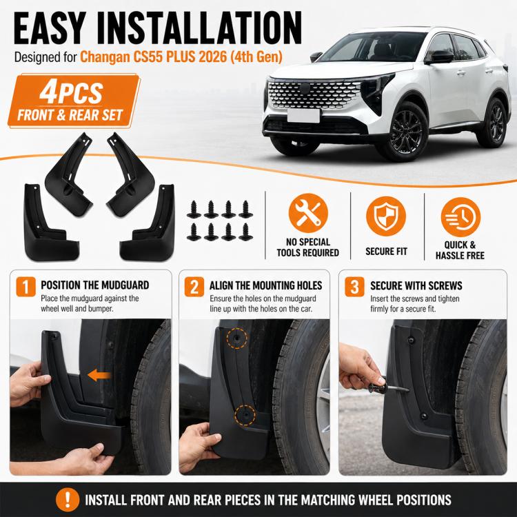 4pcs/Set Car Wheel Splash Flaps Fender Guard, For Changan CS55 PLUS 2026