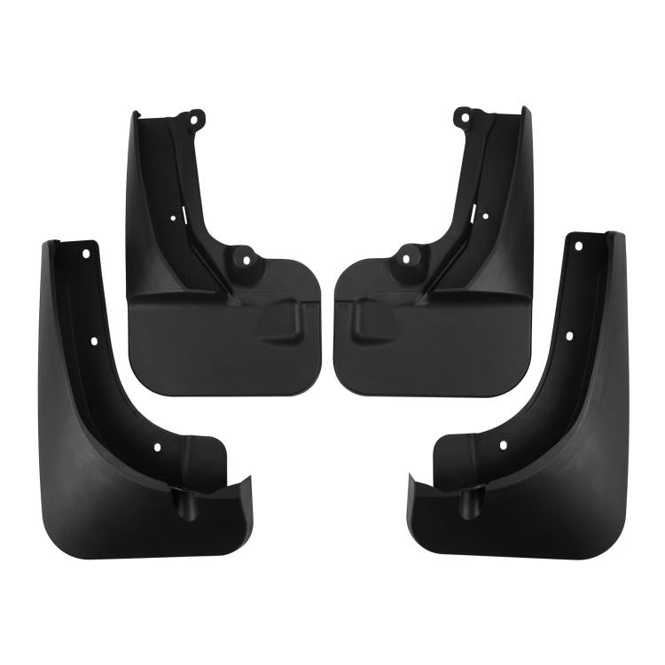 Black plastic splash flap guards, four-piece set with drilled mounting holes