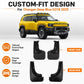 Black splash flap guard set showing front and rear pairs with mounting tabs
