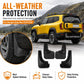 Black front and rear splash flap guards for wheel protection, molded shape